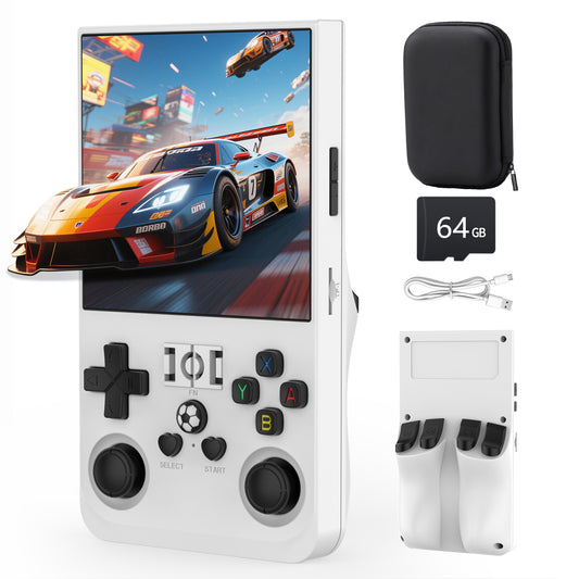 FVBADE R36 MAX Handheld game console 4.0 in IPS Screen Mini Retro Console 4000mAh Portable Pocket Arcade 12+ Mainstream Emulator 64g TF Card Transparent.(White)