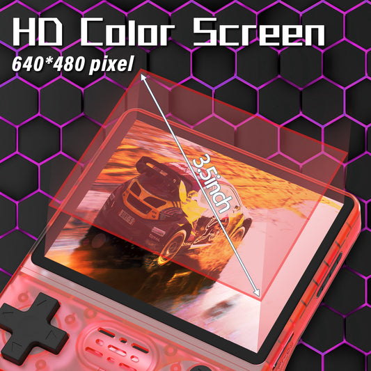 FVBADE[30000 in 1 R40S PRO Handheld Game Console 3.5 inch IPS Screen Mini Retro Console 3800mAh Portable Pocket Arcade 45+ Mainstream Emulator 256G TF Card Transparent.(Red)