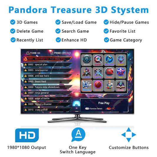 [32000 Games in 1] 78S Pandora box Arcade Game Console for PC & Projector & TV ,3D Games 1-4 Players Double Joystick Favorite List Game Category Save/Search/Hide/Pause/Delete Games