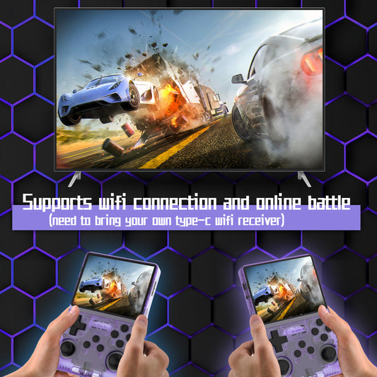 FVBADE[30000 in 1 R40S PRO Handheld Game Console 3.5 inch IPS Screen Mini Retro Console 3800mAh Portable Pocket Arcade 45+ Mainstream Emulator 256G TF Card Transparent.(purple)