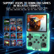 Load image into Gallery viewer, FVBADE[30000 in 1 R40S PRO Handheld Game Console 3.5 inch IPS Screen Mini Retro Console 3800mAh Portable Pocket Arcade 45+ Mainstream Emulator 256G TF Card Transparent.(purple)（Green）
