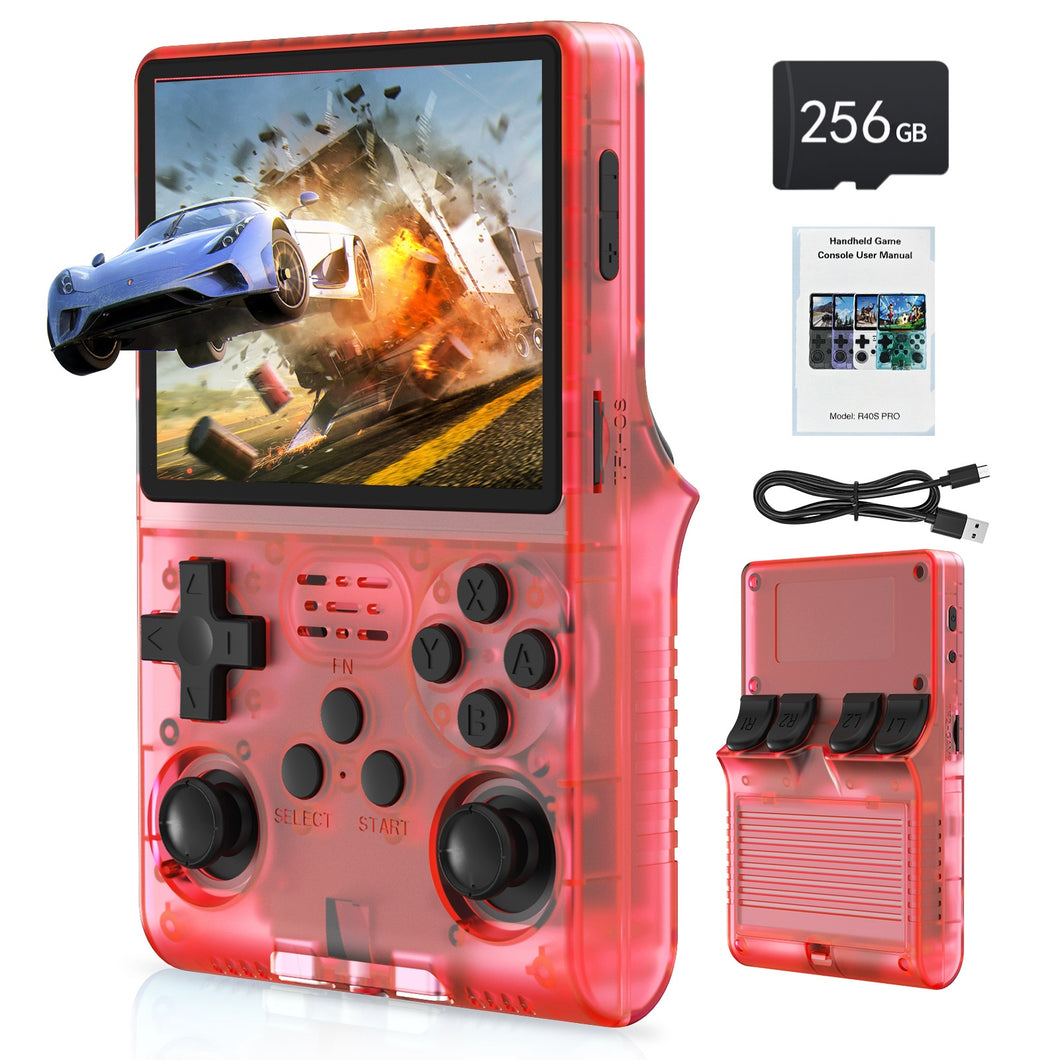 FVBADE[30000 in 1 R40S PRO Handheld Game Console 3.5 inch IPS Screen Mini Retro Console 3800mAh Portable Pocket Arcade 45+ Mainstream Emulator 256G TF Card Transparent.(purple)（Red）