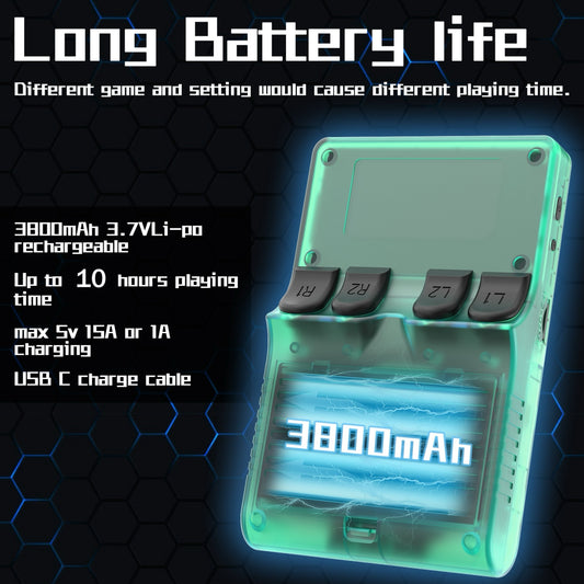 FVBADE[30000 in 1 R40S PRO Handheld Game Console 3.5 inch IPS Screen Mini Retro Console 3800mAh Portable Pocket Arcade 45+ Mainstream Emulator 256G TF Card Transparent.(Green)
