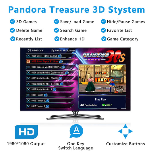 [30000 Games in 1]70S Pandora box Retro Games Arcade Game Console with Two Separate hosts Compatible PC & Projector & TV 3D Games 1-4 Players Category Favorite List Save/Search/Hide/Pause/Delete Games
